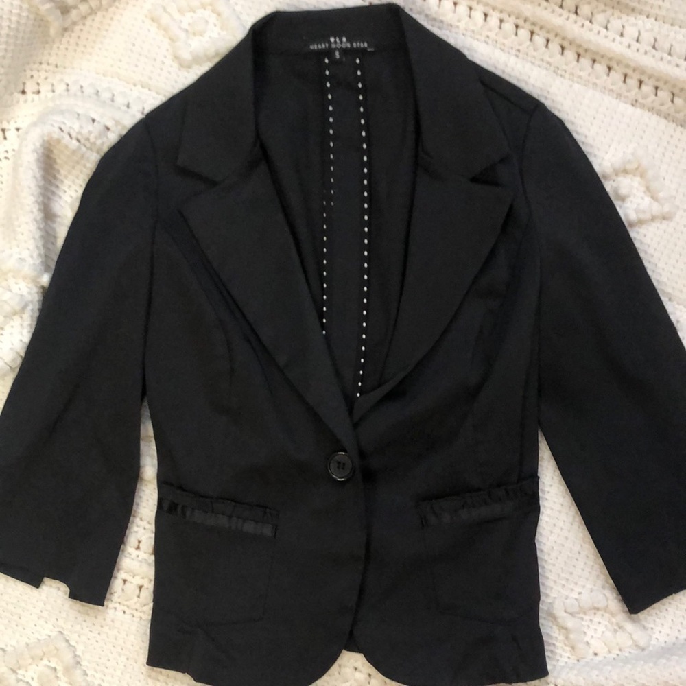 Heart Moon Star Single Button 3/4 Length Sleeve Unlined Fitted Blazer Jacket S